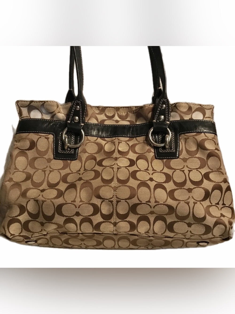 Coach Signature Penelope Canvas Tote in Khaki and Brown